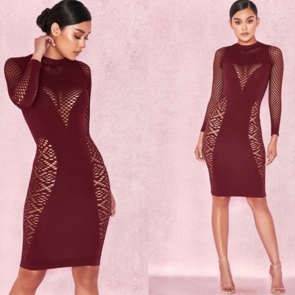 NWT House of CB Silvy Open Knit Dress in Red Berry